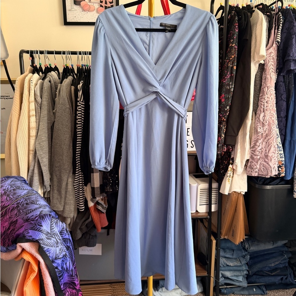 Maggy London Light Blue Long Sleeve Dress size 10 - Picture 2 of 8